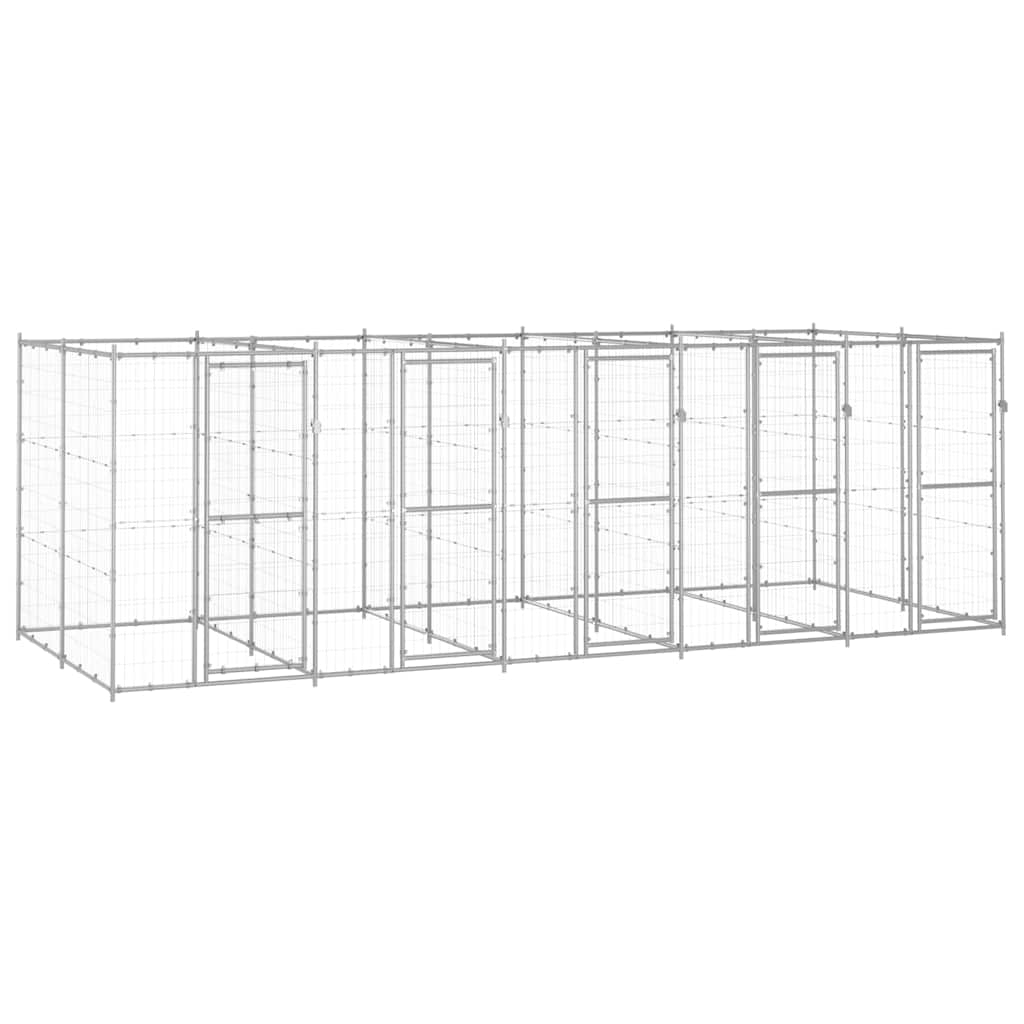 vidaXL Dog Kennel | Silver | Galvanised Steel | 12.1 m² | Durable | Dog Kennel 1