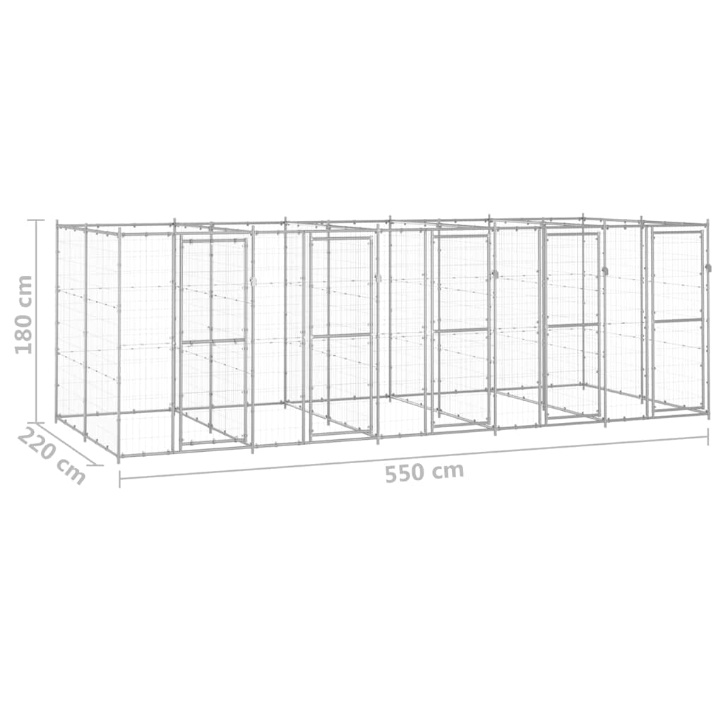 vidaXL Dog Kennel | Silver | Galvanised Steel | 12.1 m² | Durable | Dog Kennel 6