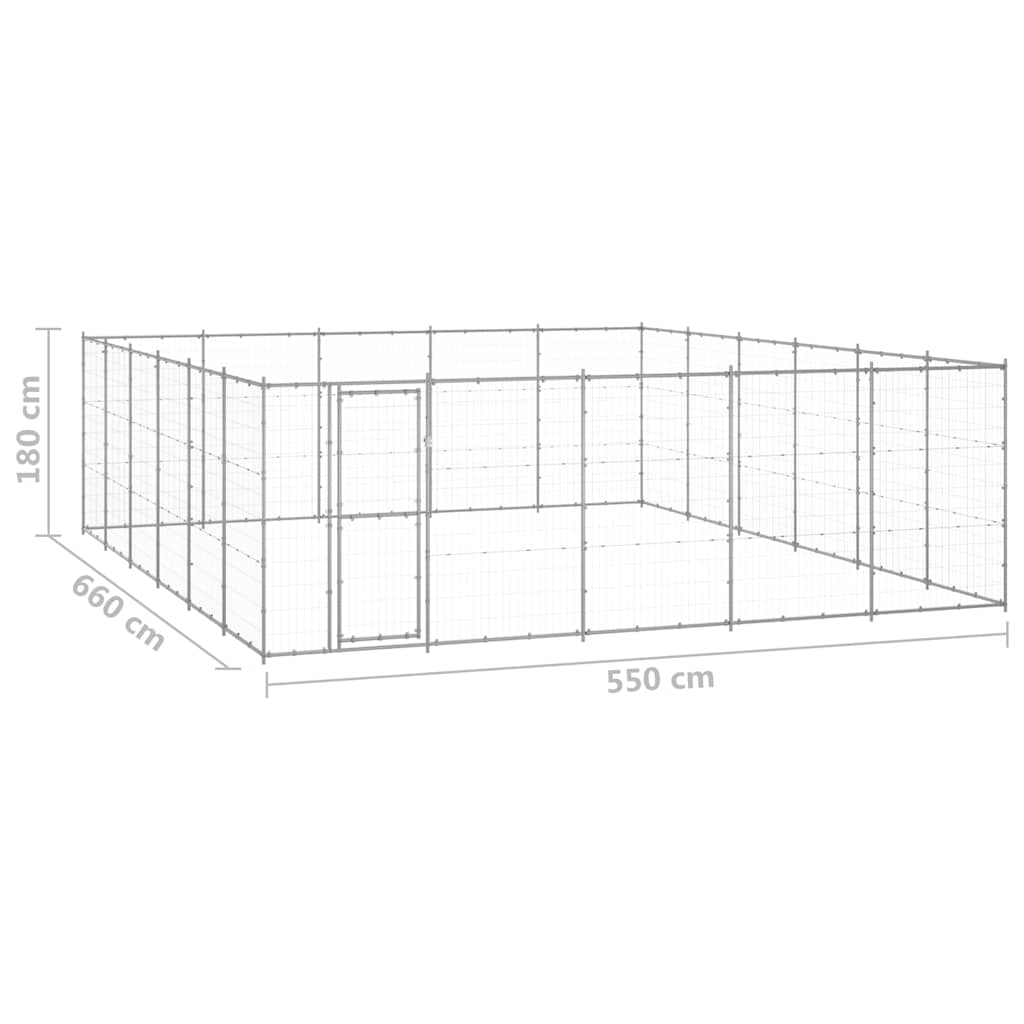 vidaXL Dog Kennel | Silver | Galvanised steel | 36.3 m² | Durable | Dog Kennel 6