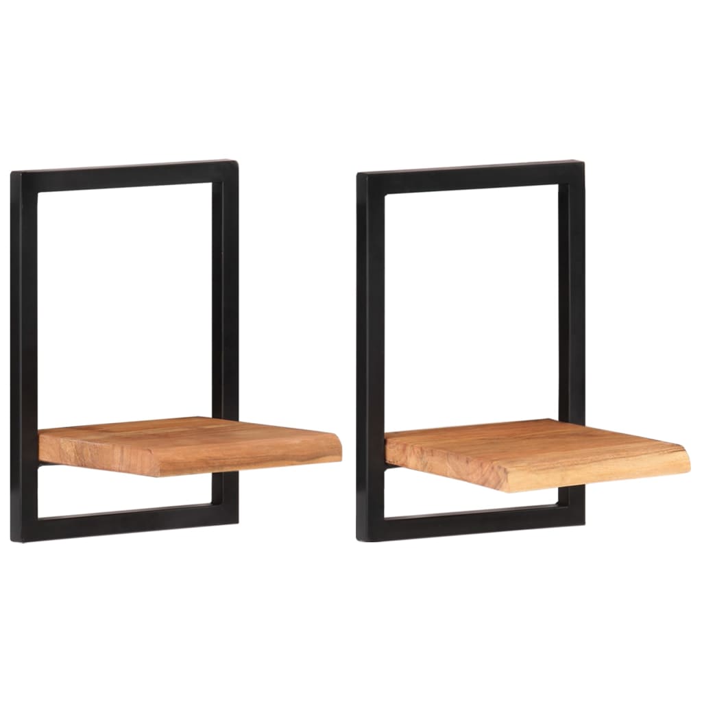 vidaXL Wall Shelves 2 pcs 25x25x35 cm Solid Wood Acacia and Steel