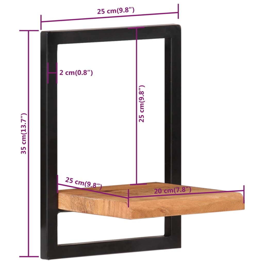 vidaXL Wall Shelves 2 pcs 25x25x35 cm Solid Wood Acacia and Steel