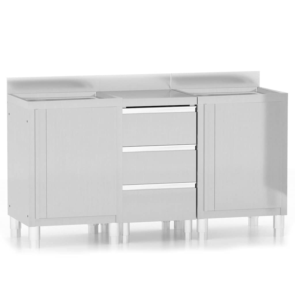 vidaXL Commercial Kitchen Cabinets 3 pcs Stainless Steel 2