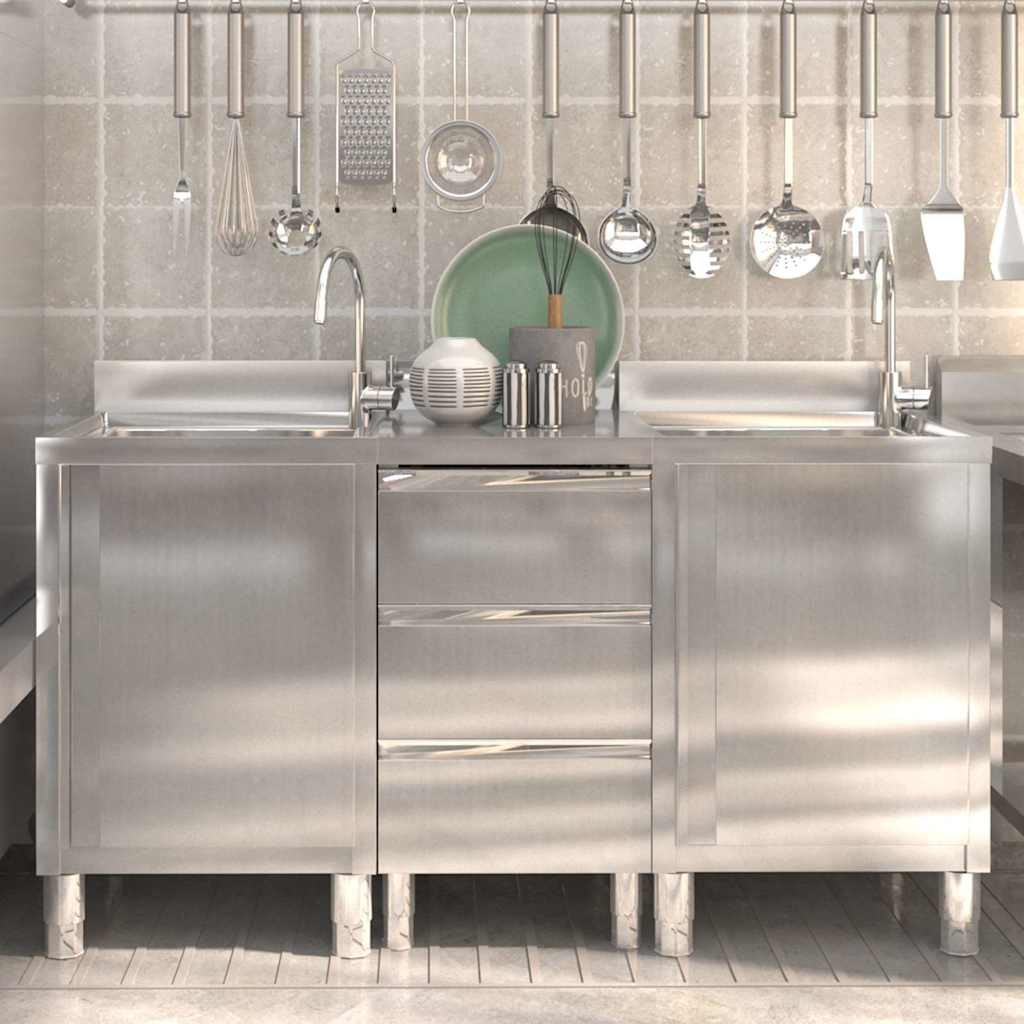 vidaXL Commercial Kitchen Cabinets 3 pcs Stainless Steel 1