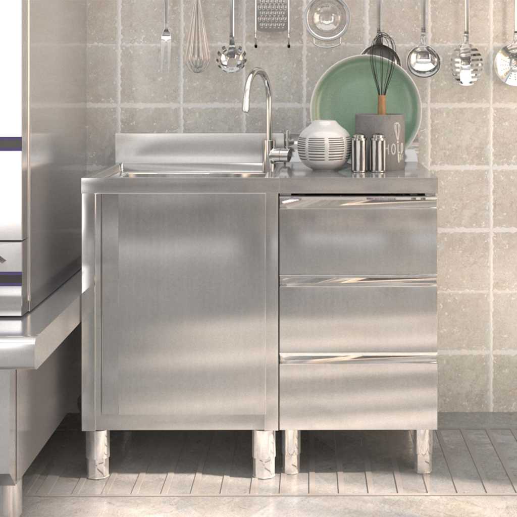 vidaXL Commercial Kitchen Cabinets 2 pcs Stainless Steel 1