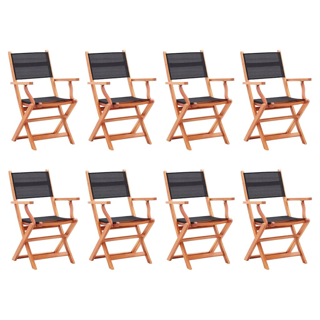 vidaXL Folding Chairs 8 pcs Black Solid Eucalyptus Wood&Textilene 1