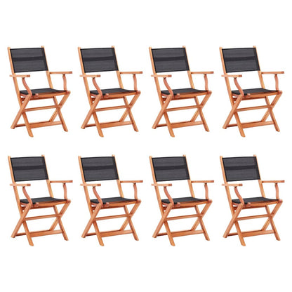 vidaXL Folding Chairs 8 pcs Black Solid Eucalyptus Wood&Textilene 1