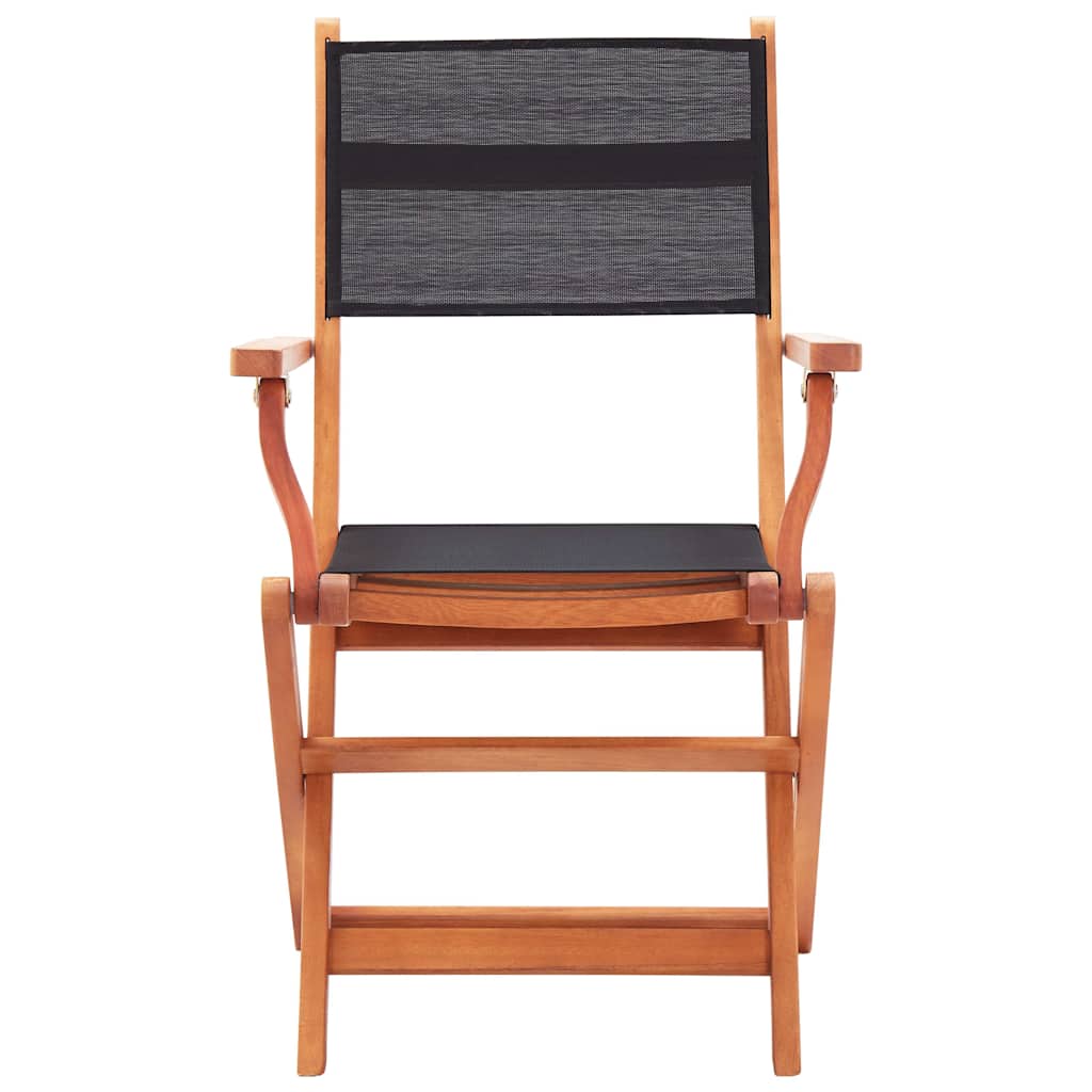 vidaXL Folding Chairs 8 pcs Black Solid Eucalyptus Wood&Textilene 3