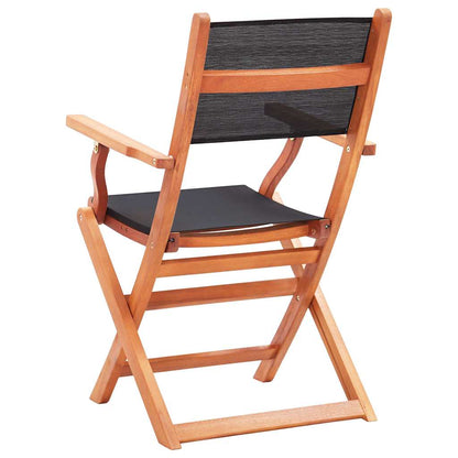 vidaXL Folding Chairs 8 pcs Black Solid Eucalyptus Wood&Textilene 5