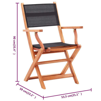 vidaXL Folding Chairs 8 pcs Black Solid Eucalyptus Wood&Textilene 6