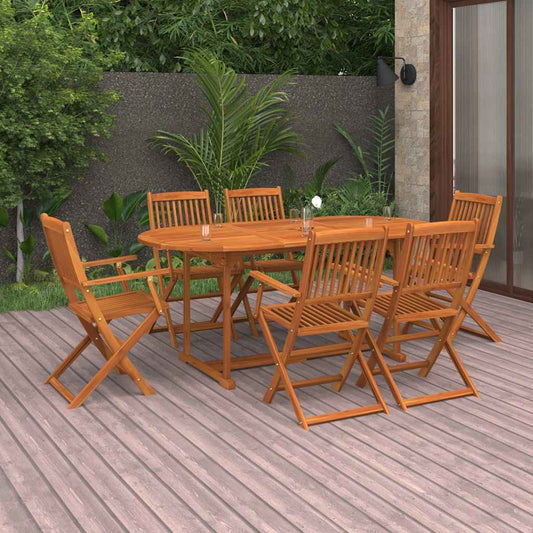 7 Piece Garden Dining Set 180x90x75 cm Solid Wood Acacia With armrest 6 Oval