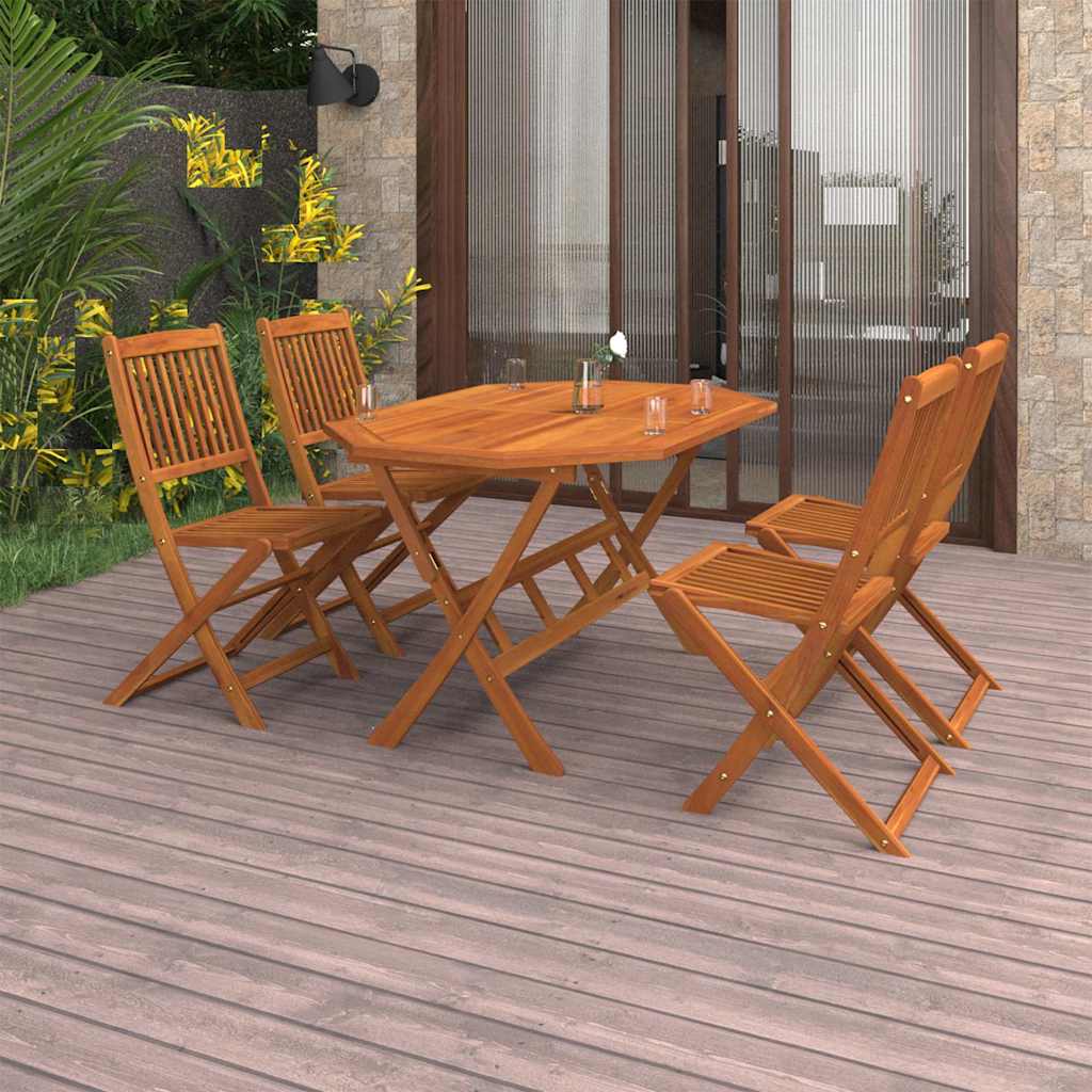 5 Piece Garden Dining Set Solid Acacia Wood Without armrest 4
