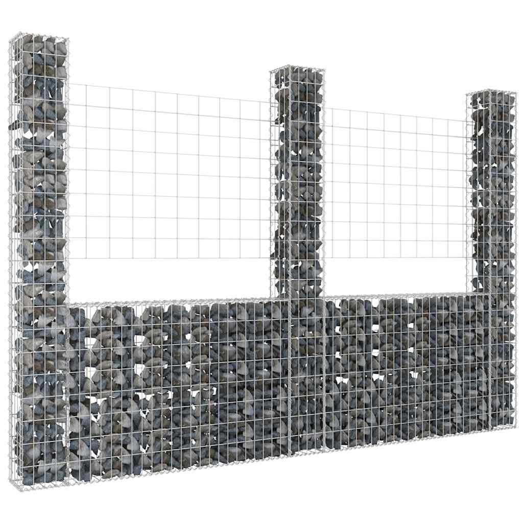 vidaXL U-shape Gabion Basket with 2 Posts Iron Height 200 cm