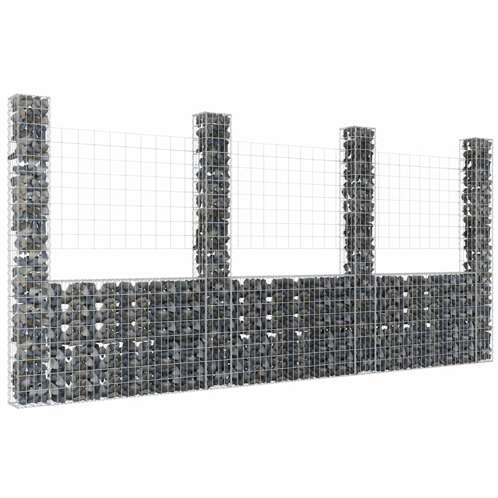 vidaXL U-shape Gabion Basket with 2 Posts Iron Height 200 cm