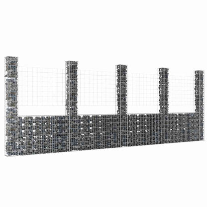 vidaXL U-shape Gabion Basket with 2 Posts Iron Height 200 cm