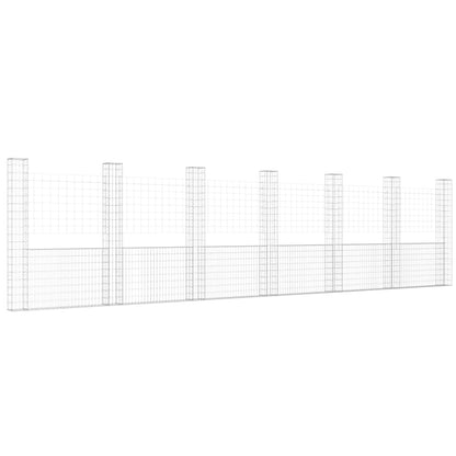 vidaXL U-shape Gabion Basket with 7 Posts Iron 740x20x200 cm 2