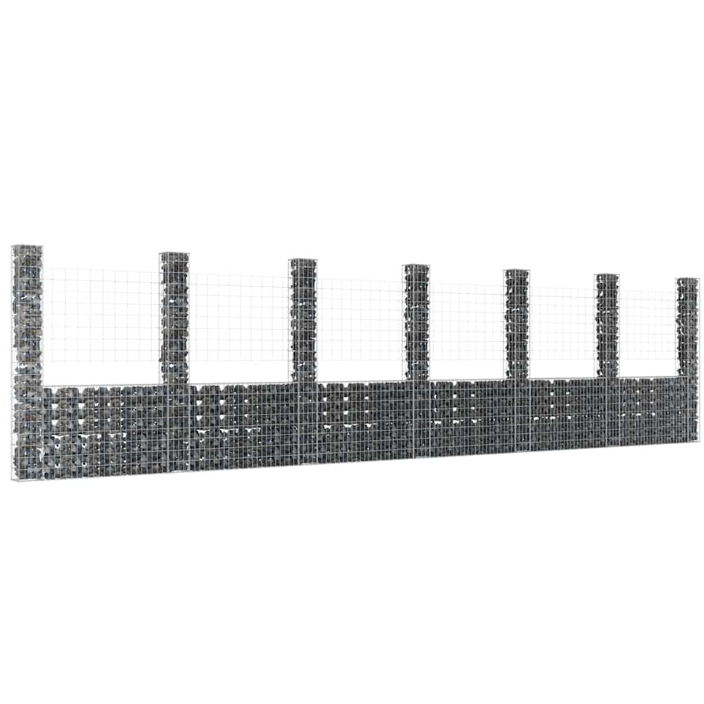 vidaXL U-shape Gabion Basket with 7 Posts Iron 740x20x200 cm 1