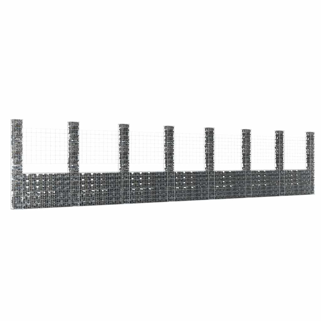 vidaXL U-shape Gabion Basket with 8 Posts Iron 860x20x200 cm 1