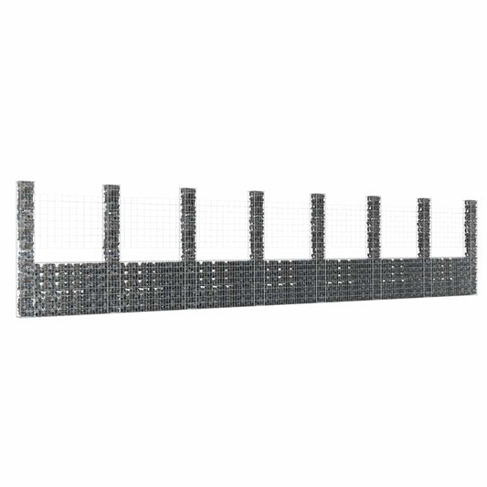 vidaXL U-shape Gabion Basket with 8 Posts Iron 860x20x200 cm 1