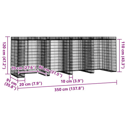 vidaXL Gabion Wall for Garbage Bin 350x91x120 cm Galvanised Iron 5