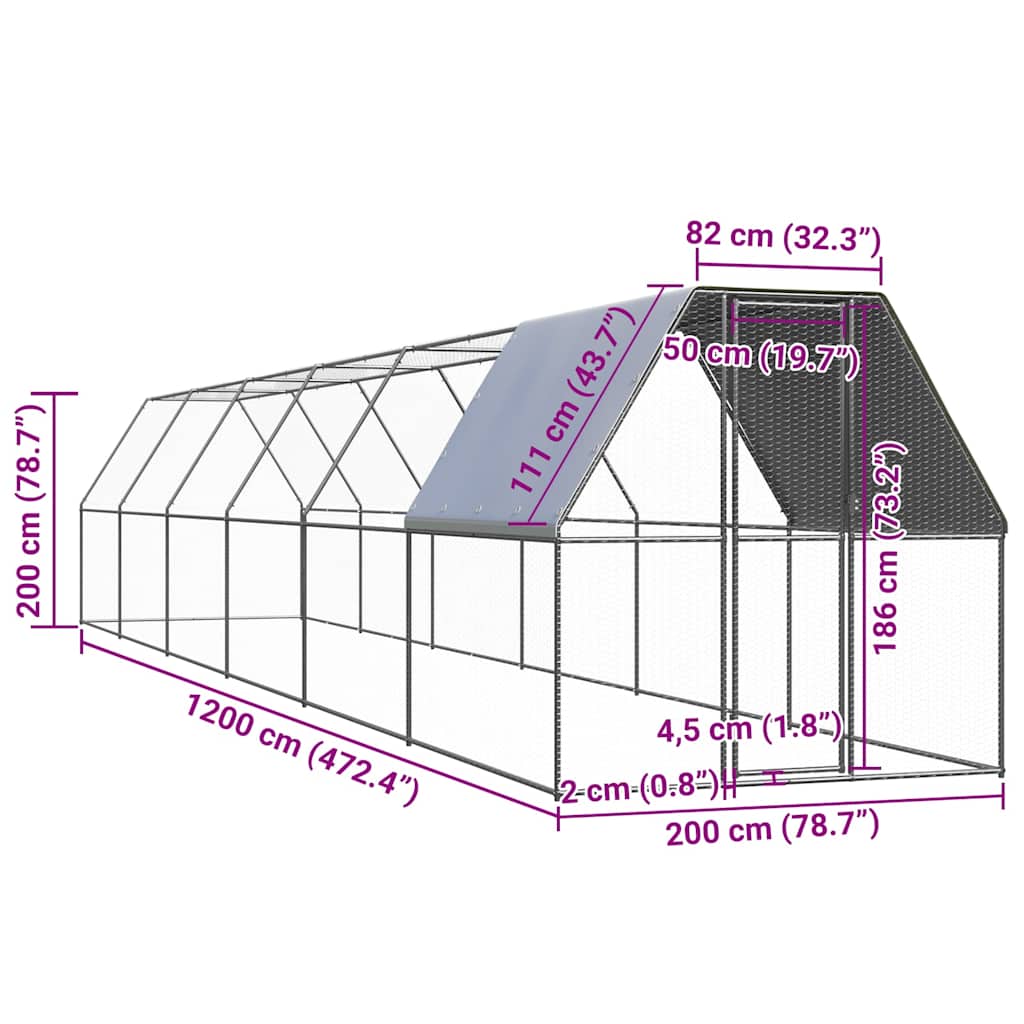 vidaXL Chicken Cage | Silver, Silver Grey | Galvanised steel, Polyethylene 5
