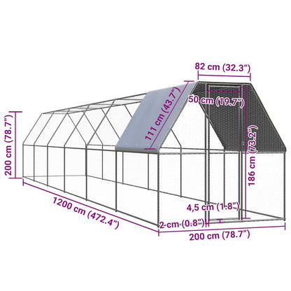 vidaXL Chicken Cage | Silver, Silver Grey | Galvanised steel, Polyethylene 5