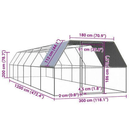 vidaXL Outdoor Chicken Cage 3x12x2 m Galvanised Steel 5