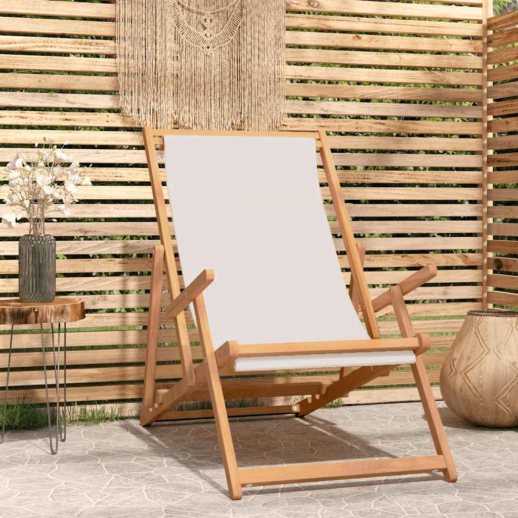 Beach Chair Solid Teak Wood Cream with armrest