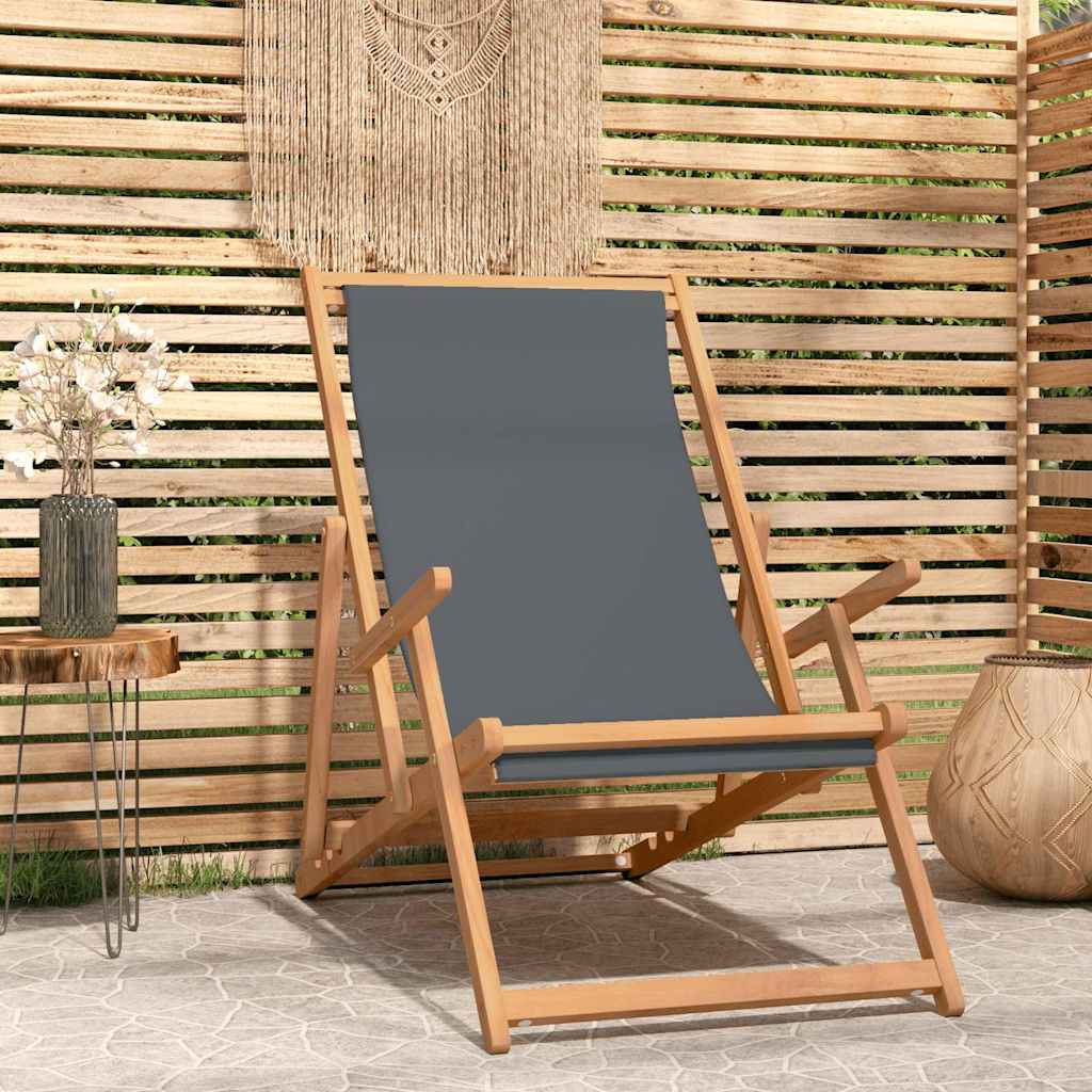 Beach Chair Solid Teak Wood Grey with armrest