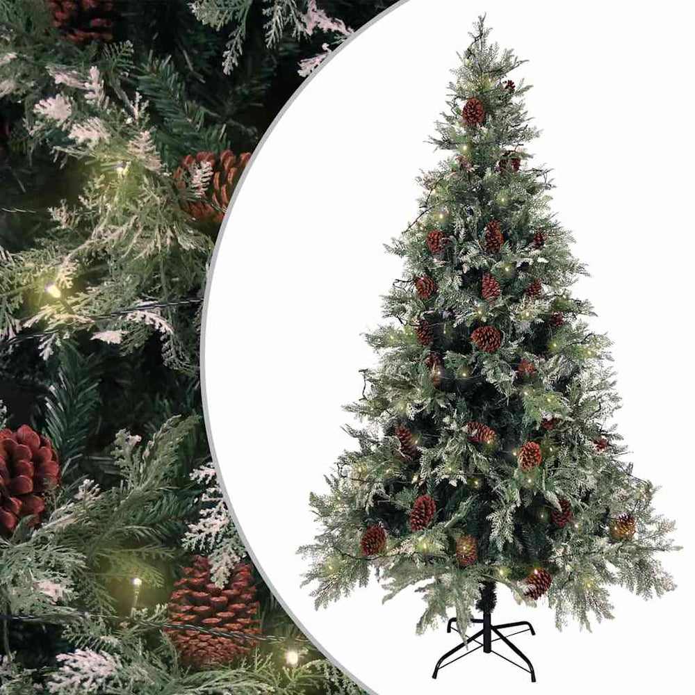 vidaXL Pre-lit Christmas Tree with Pine Cones Green&White 195cm PVC&PE