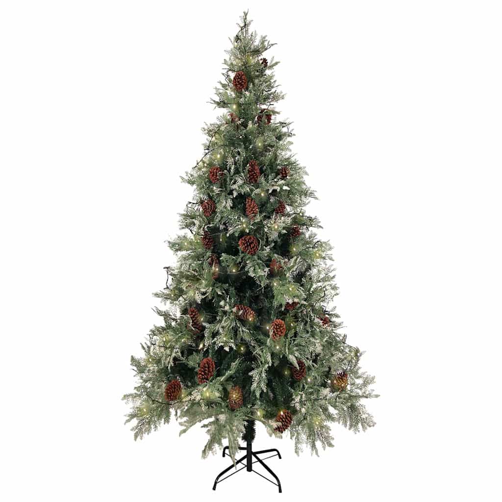 Pre-lit Christmas Tree with Pine Cones Green&White 195cm PVC&PE 225 cm 120 cm