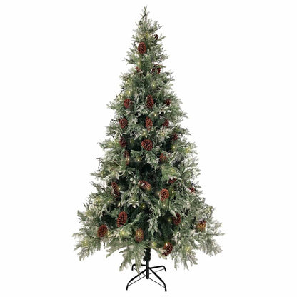 Pre-lit Christmas Tree with Pine Cones Green&White 195cm PVC&PE 225 cm 120 cm