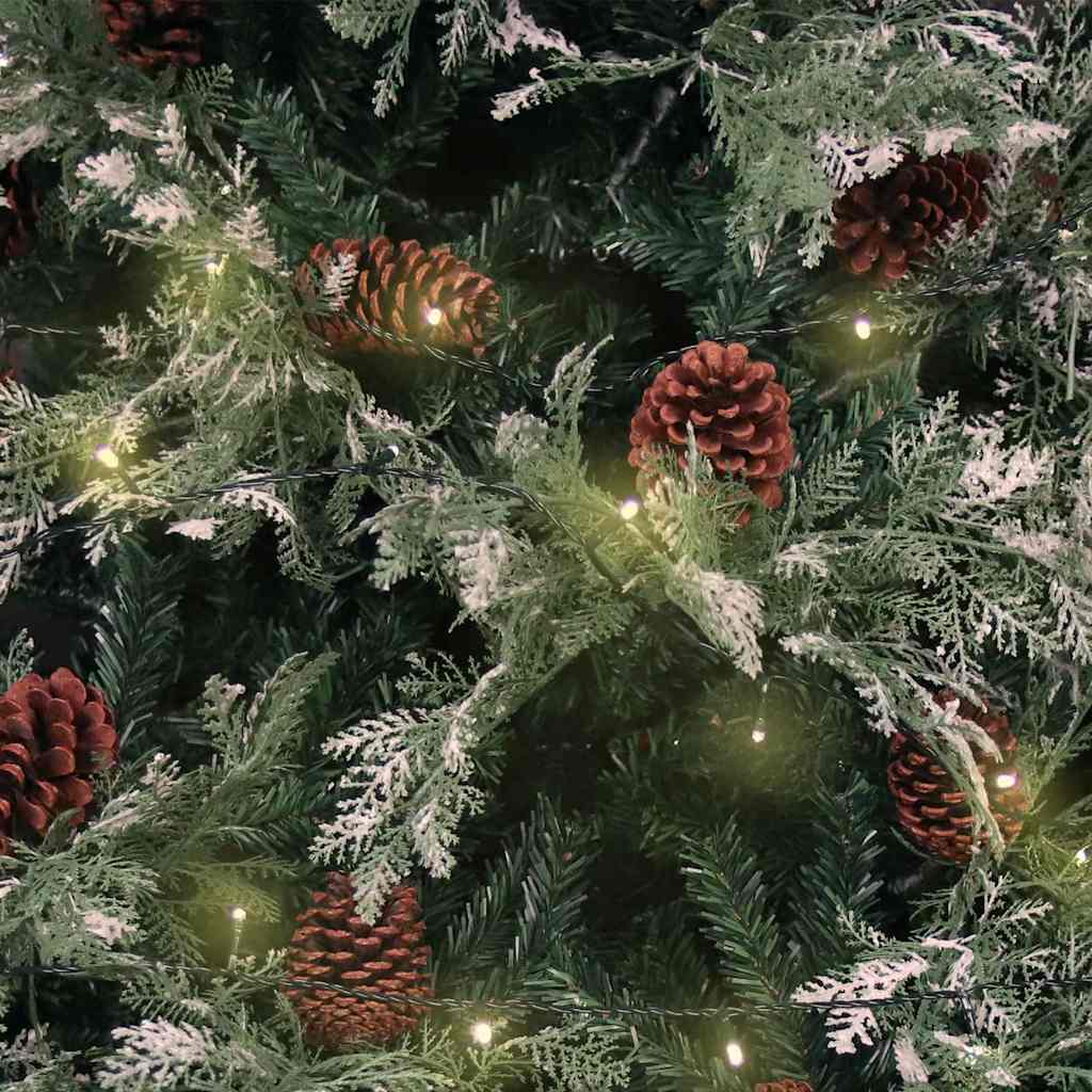Pre-lit Christmas Tree with Pine Cones Green&White 195cm PVC&PE 225 cm 120 cm
