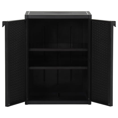 Garden Storage Cabinet 65x45x172 cm PP Rattan Black 2 shelves