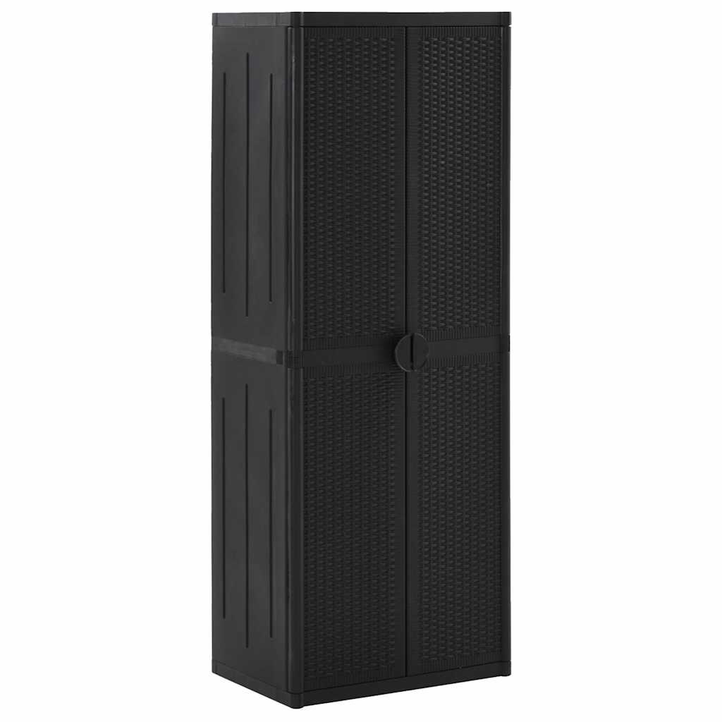 Garden Storage Cabinet 65x45x172 cm PP Rattan Black 1 broom holder and 4 shelves