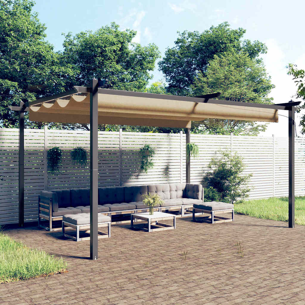 318539 vidaXL Garden Gazebo with Retractable Roof 4x3 m Taupe 1
