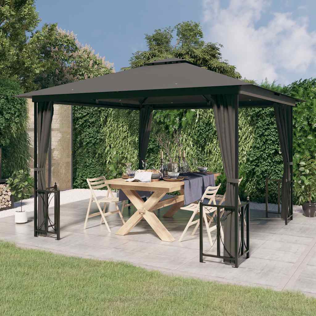 Gazebo with Sidewalls&Double Roofs Anthracite 3 x 3 m