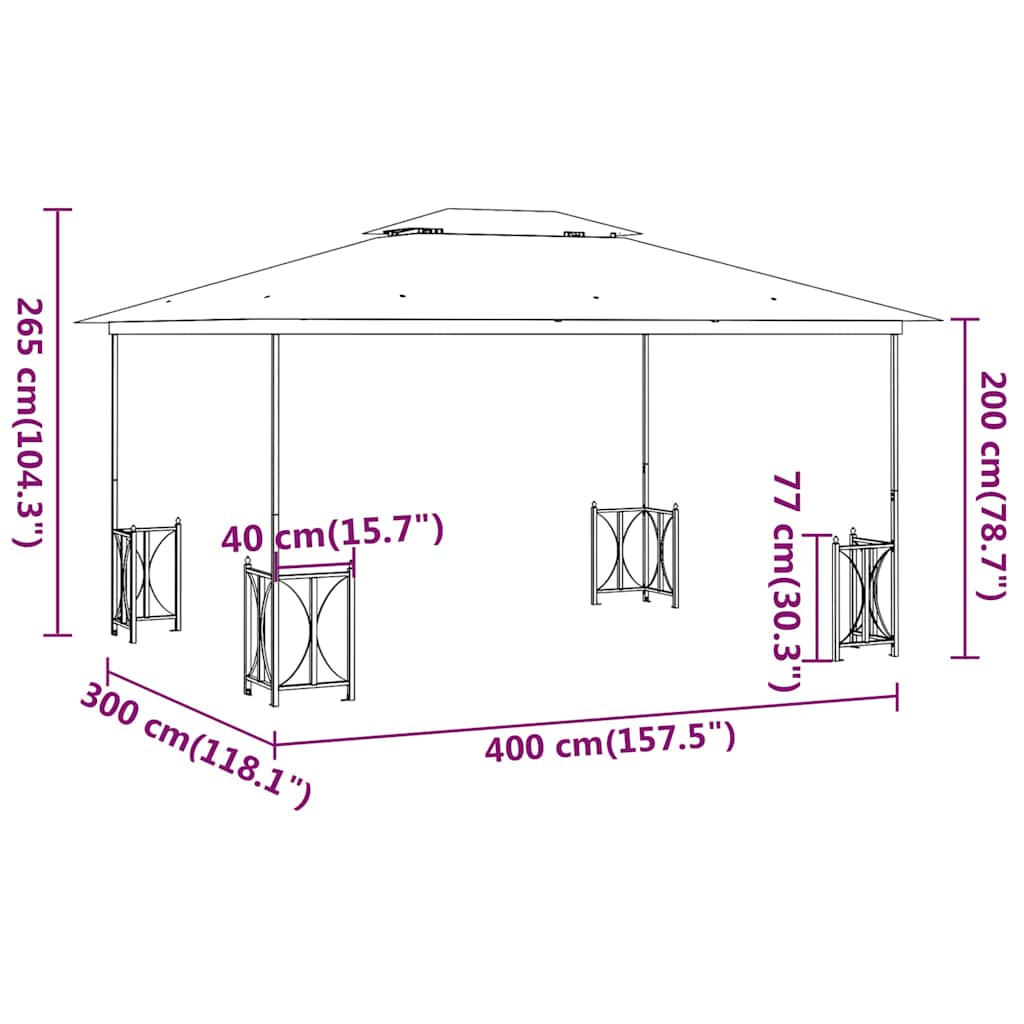 Gazebo with Sidewalls&Double Roofs Anthracite 3 x 4 m