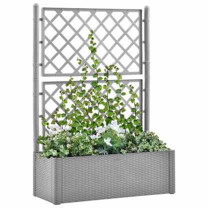 Garden Raised Bed with Trellis and Self Watering System Grey 100 x 43 x 142 cm