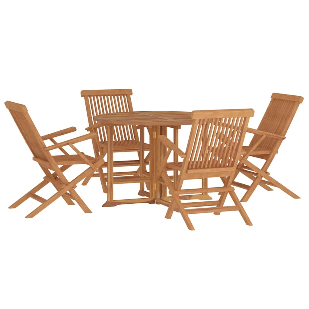 5 Piece Folding Outdoor Dining Set Solid Wood Teak Round