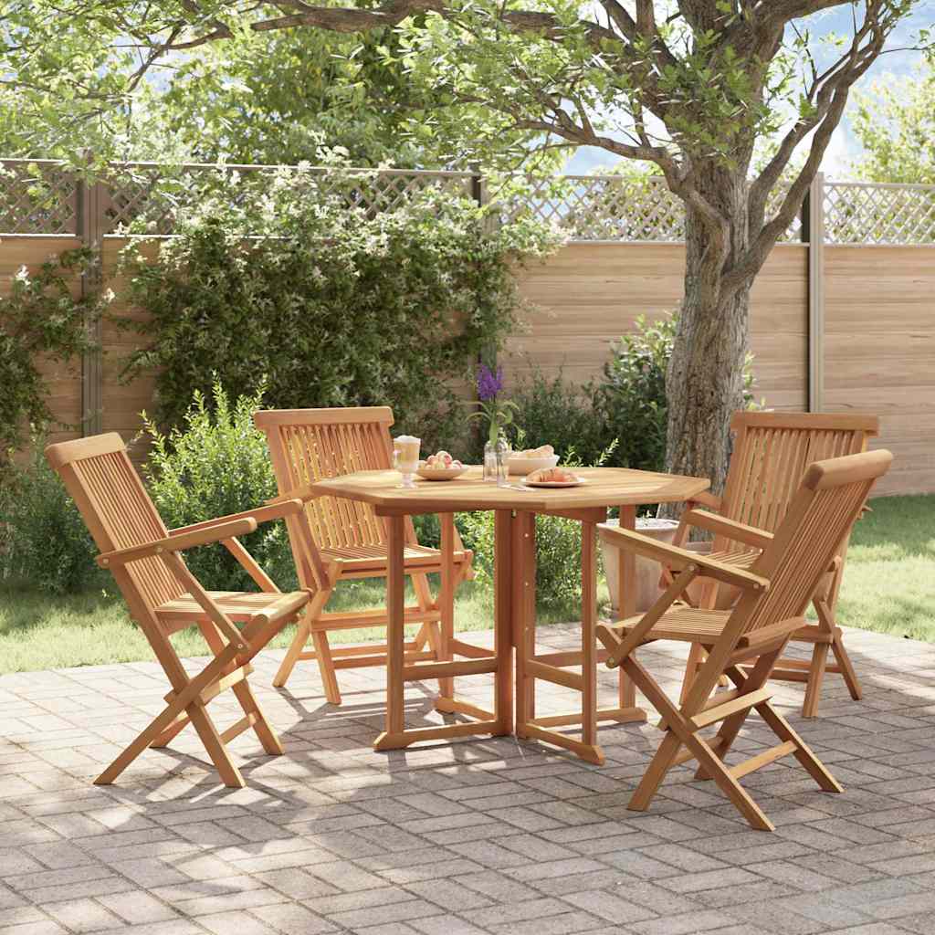 5 Piece Folding Outdoor Dining Set Solid Wood Teak Octagon