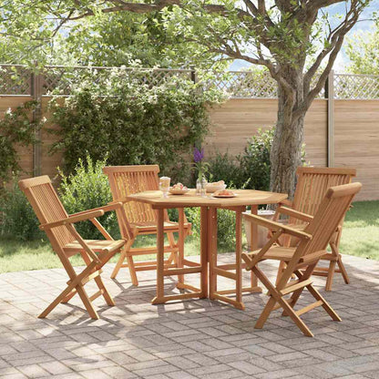 5 Piece Folding Outdoor Dining Set Solid Wood Teak Octagon
