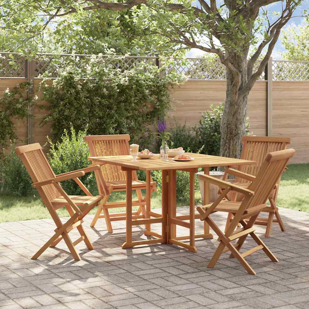 vidaXL 5 Piece Folding Outdoor Dining Set Solid Wood Teak 1