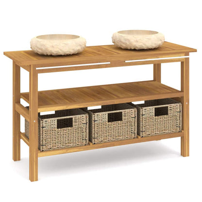 vidaXL Vanity Cabinet With Sink | Teak, cream | Teak wood, marble | Large 2