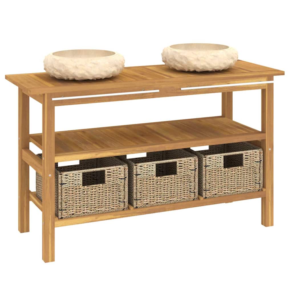 vidaXL Vanity Cabinet With Sink | Teak, cream | Teak wood, marble | Large 3