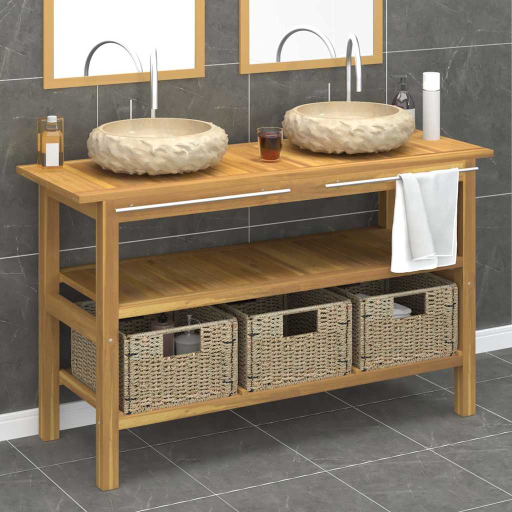 vidaXL Vanity Cabinet With Sink | Teak, cream | Teak wood, marble | Large 1