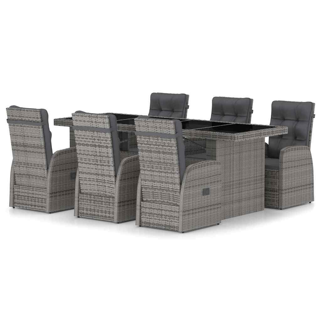 vidaXL 7 Piece Garden Dining Set with Cushions Grey Poly Rattan 2