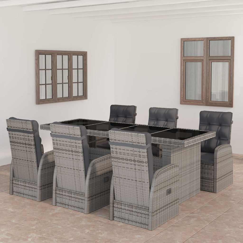 vidaXL 7 Piece Garden Dining Set with Cushions Grey Poly Rattan 1