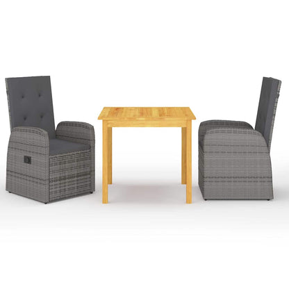 vidaXL 3 Piece Garden Dining Set with Cushions Grey Poly Rattan 1