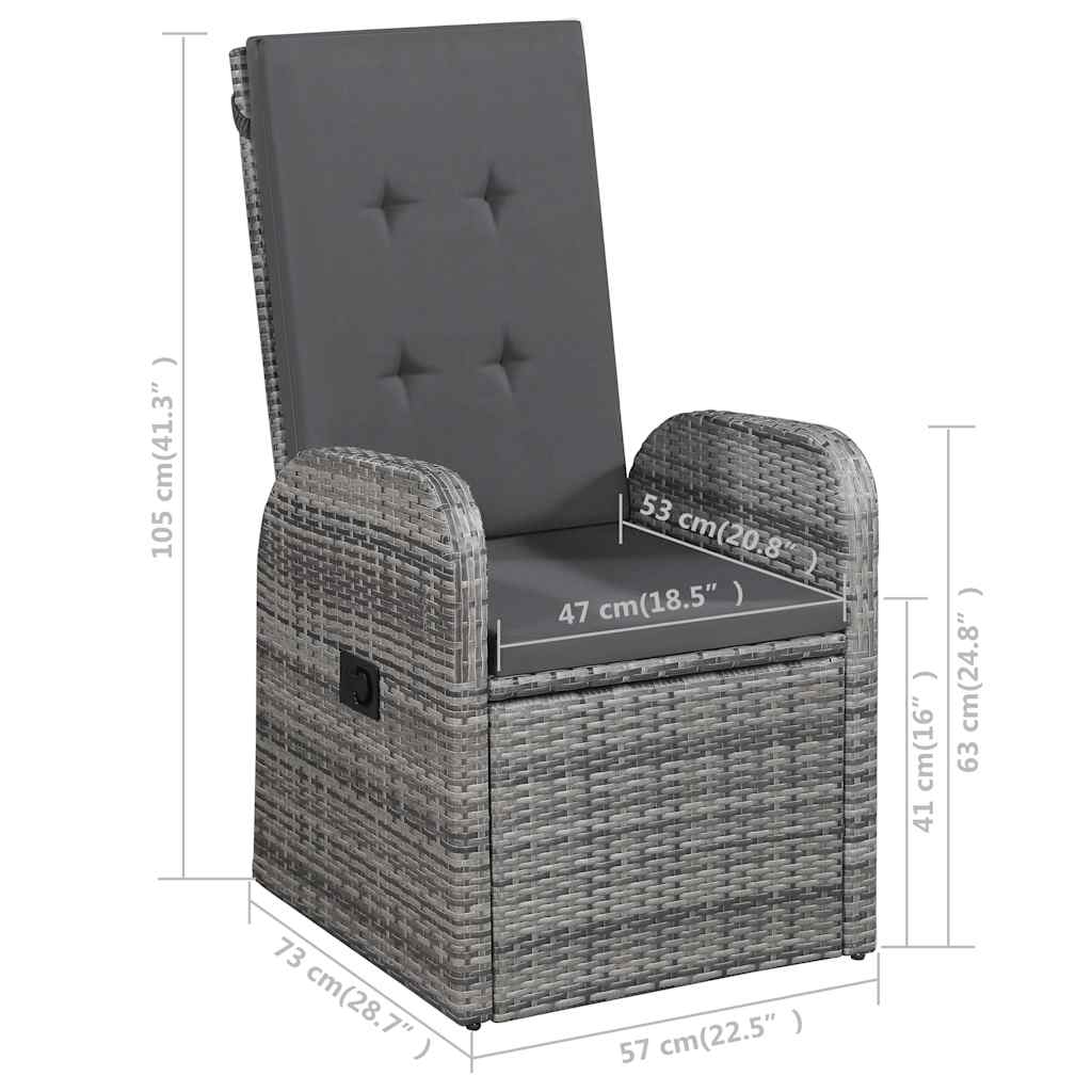 vidaXL 3 Piece Garden Dining Set with Cushions Grey Poly Rattan 5