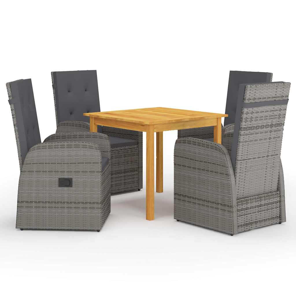 vidaXL 5 Piece Garden Dining Set with Cushions Grey Poly Rattan 1